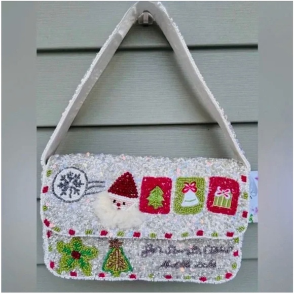 Christmas Santa Holiday Beaded Shoulder Bag - Made in India - Picture 1 of 6